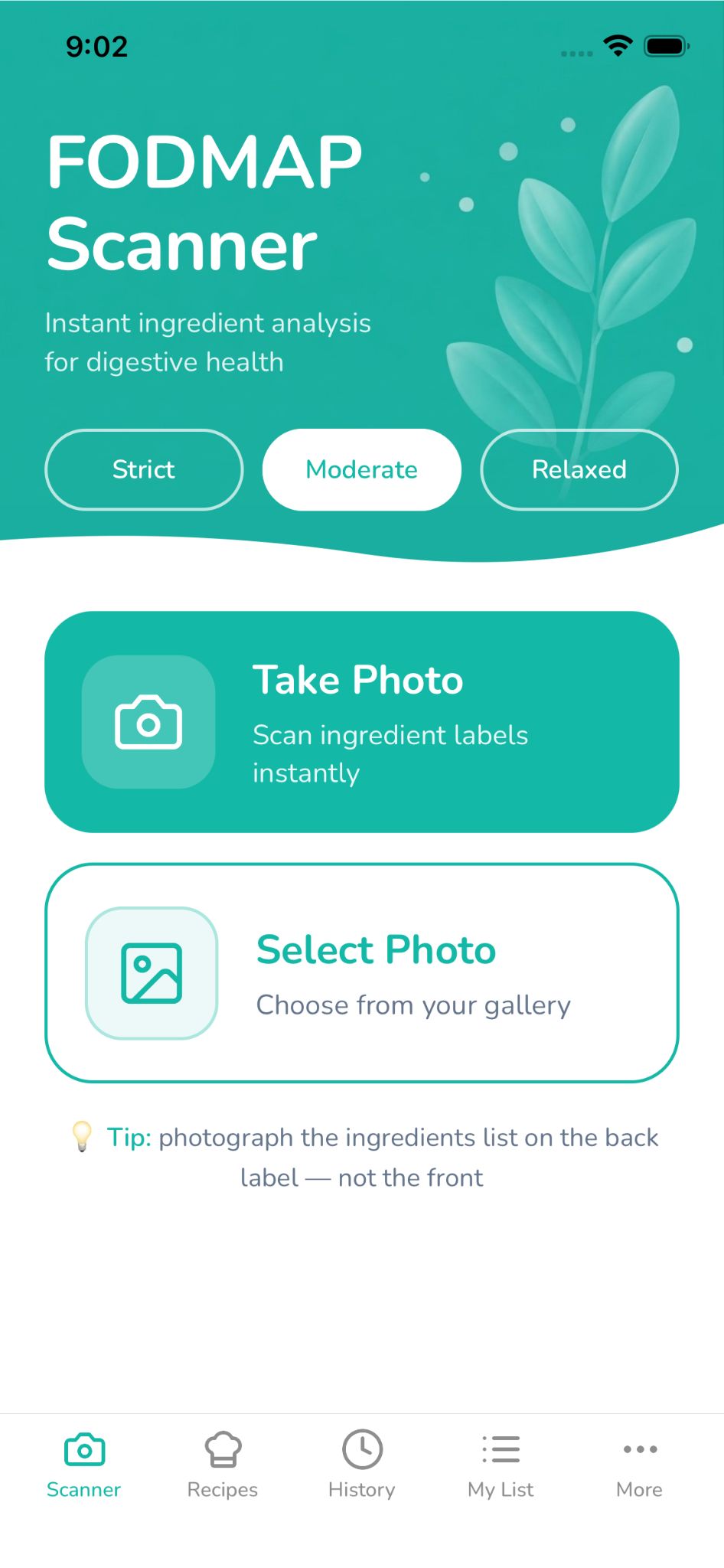 FODMAP Scanner app screenshot